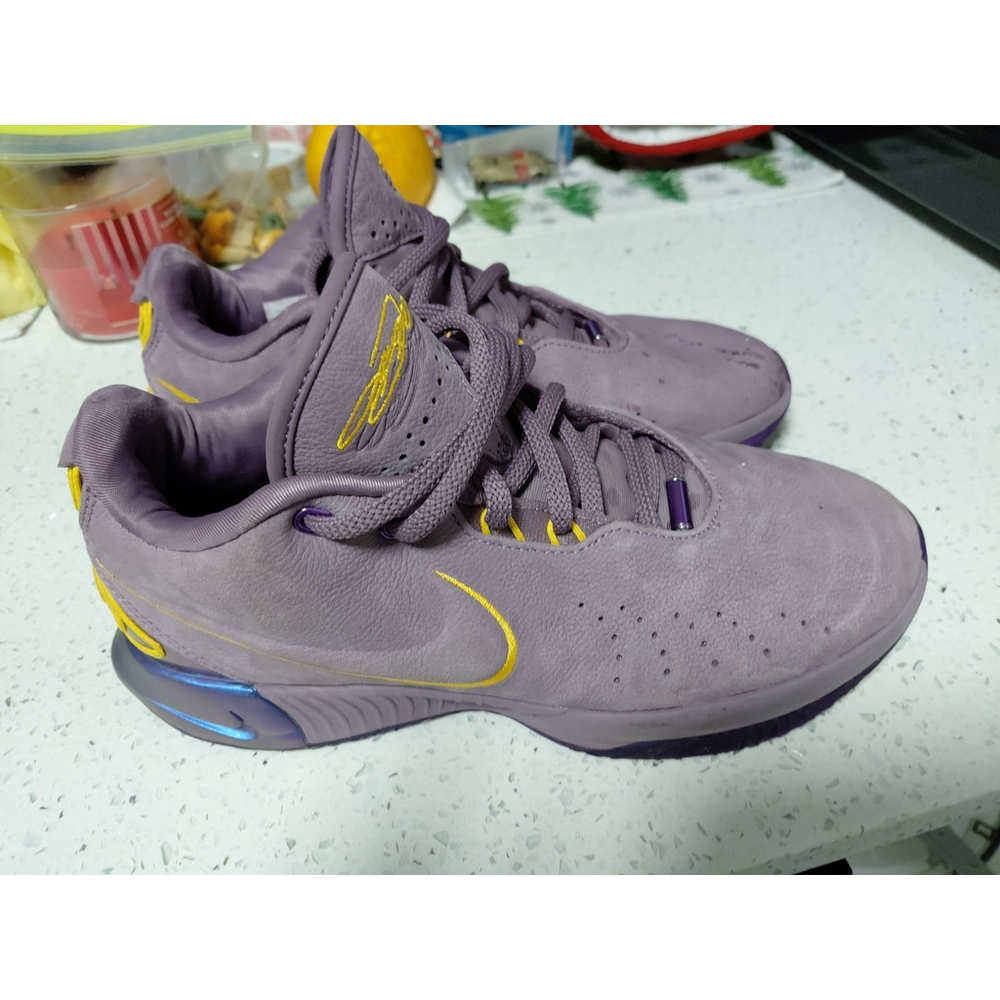 Nike LeBron XXI "Freshwater" basketball shoes in the Violet Dust/University Gold